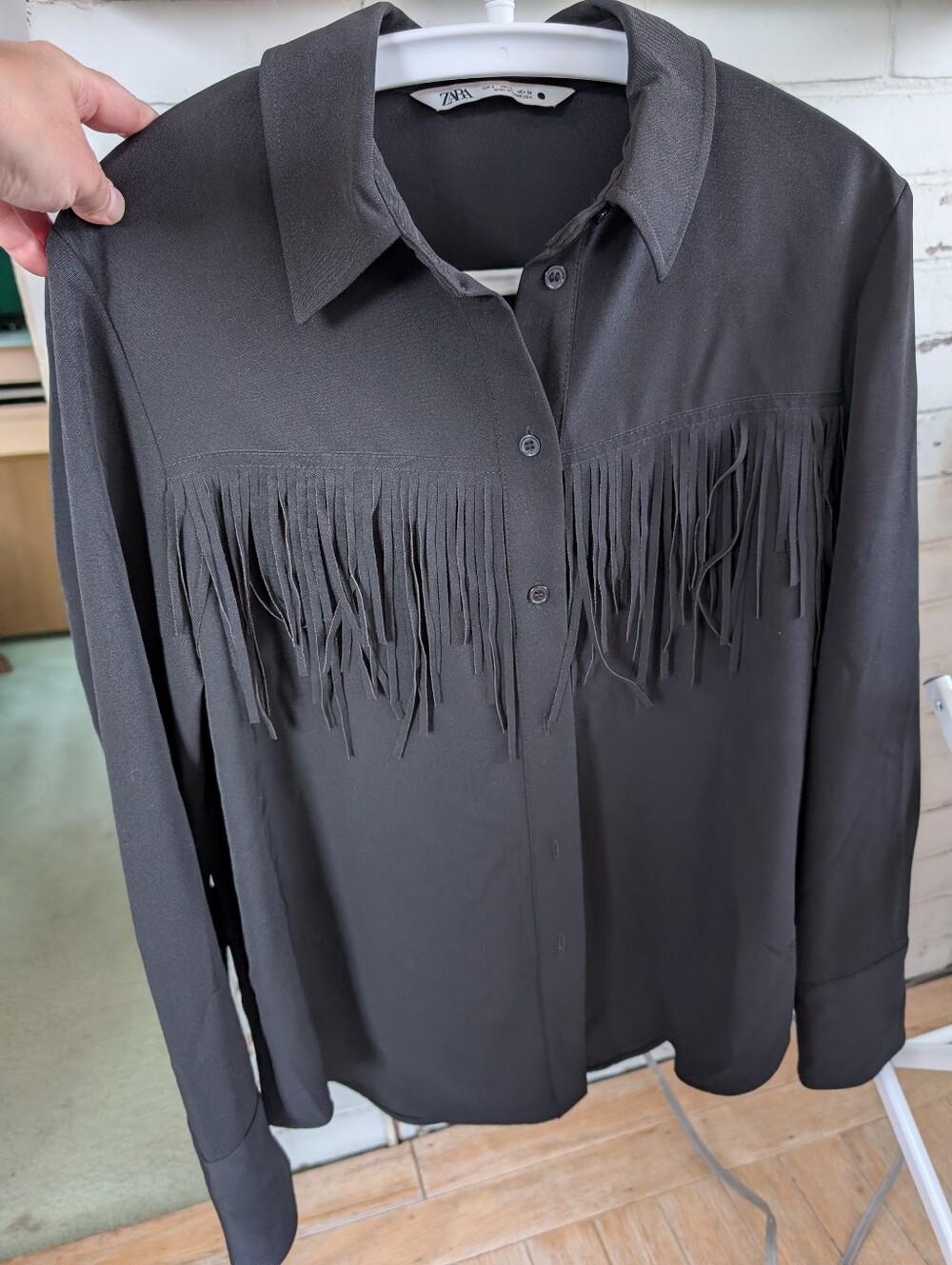 Black Zara Shirt With Fringe Detail - Size S
